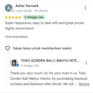 Testimoni Bali Gorden Blinds